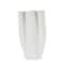 White Ceramic Abstract Ribbed Dimensional Folded Vase with Floral Shaped Rim